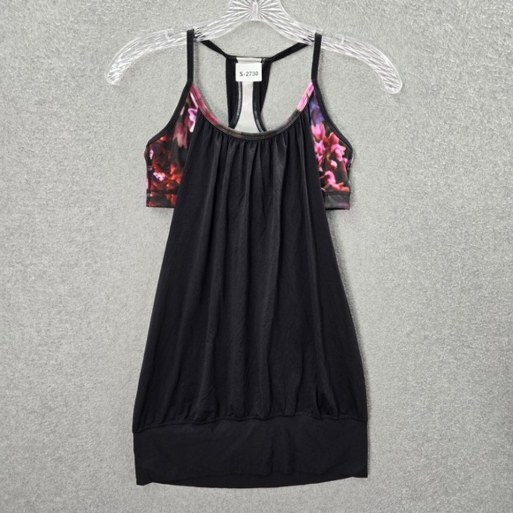 Lululemon Women Activewear Top 4 Black Floral No‎ Limits Tank Built in Bra